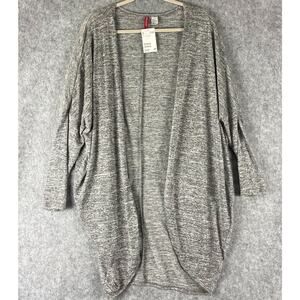 H&M Divided Long Cardigan Womens Large Gray Open Front Lagenlook Stretch NEW